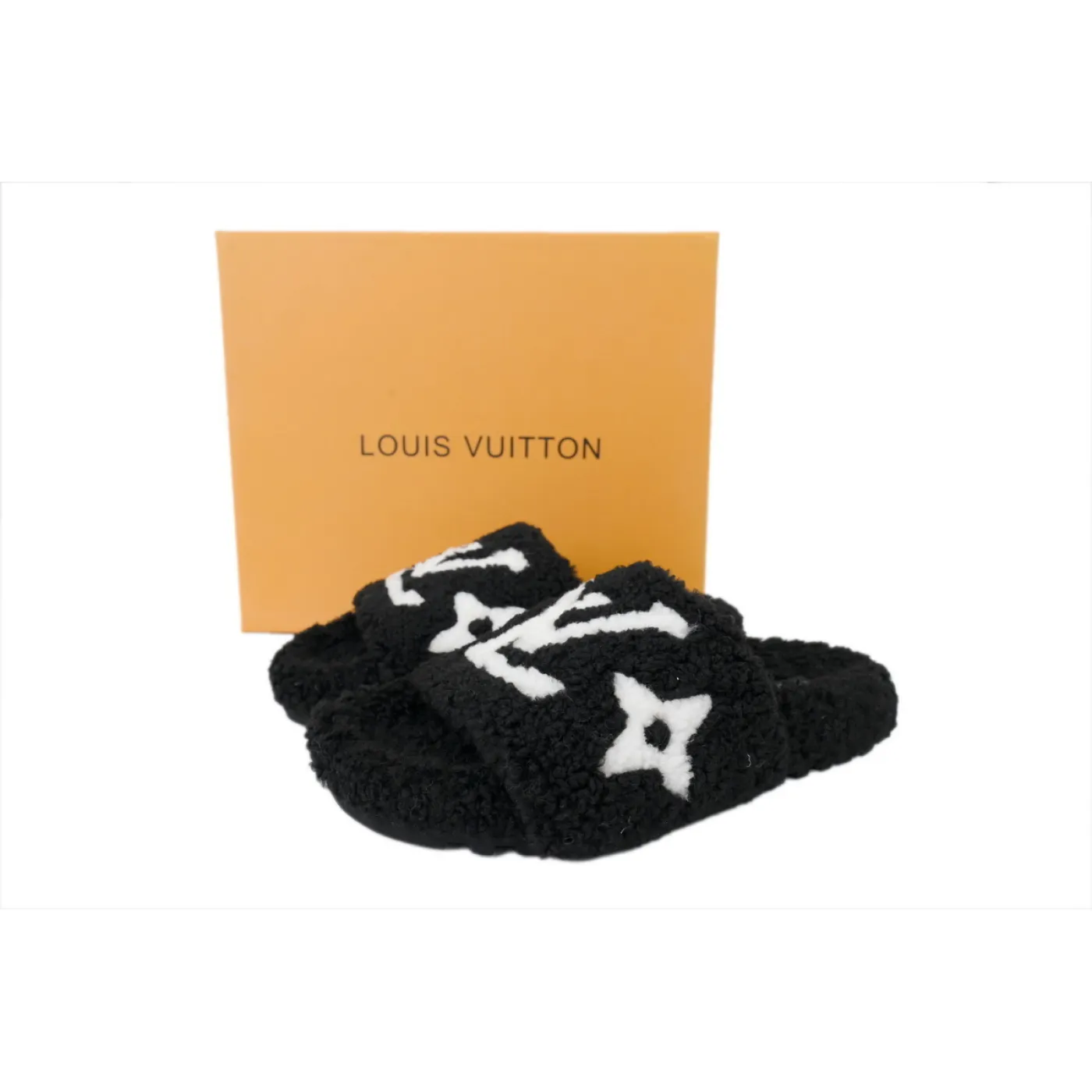 Louis Vuitton Bom Dia Shearling Flate Slippers Black