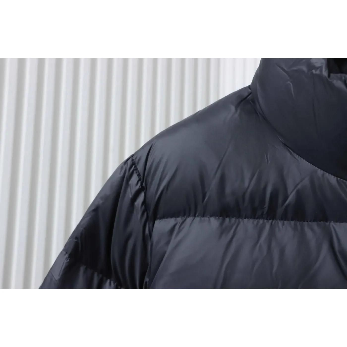 Moncler Logo Patch Zippered Stand-up Collar Black Down Jacket