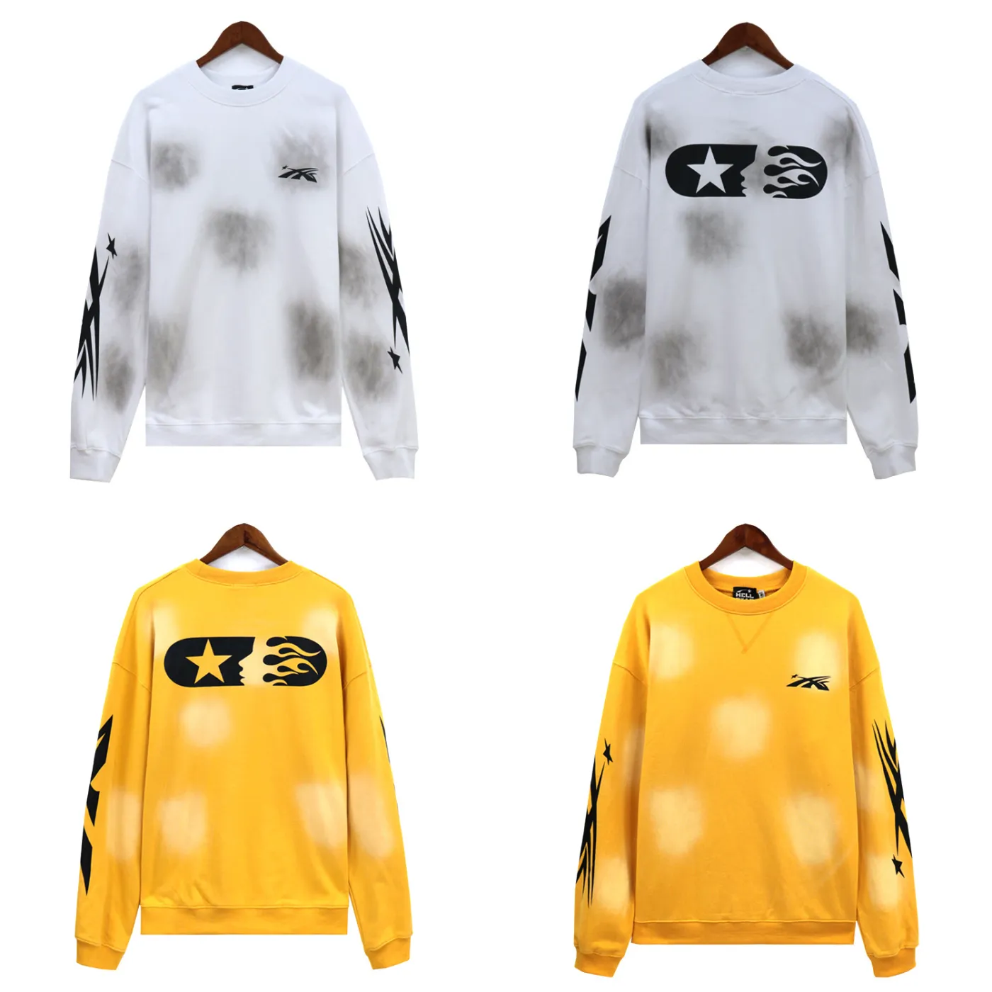 Hellstar Terry Fabric Crewneck Hoodie Yellow/White