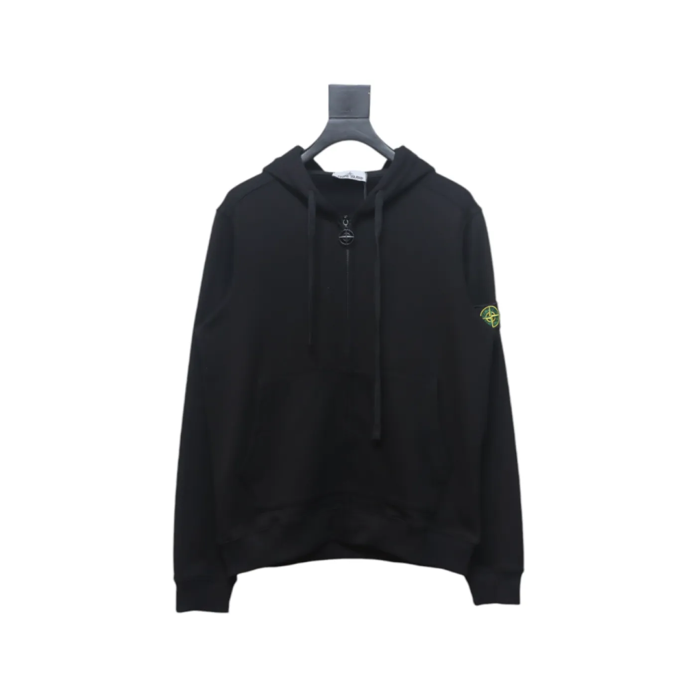 Stone Island Classic Logo Sleeve Patch Zipper Hoodie Black
