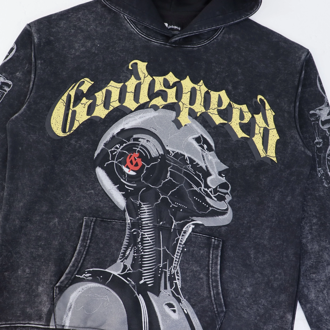 Godspeed Robot Print Hoodie Washed Black